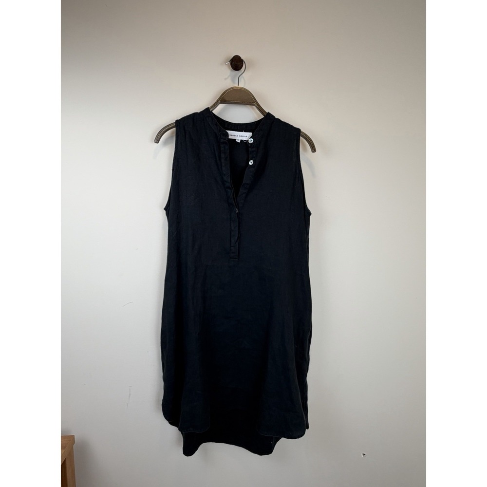Maruca Novelo Black Linen Dress with Pockets Mexican Made Size M Coastal Minimal
